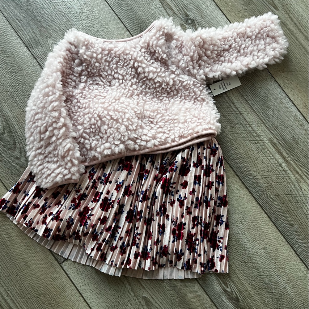 Baby girl Sherpa/fur top with velvety matching skirt